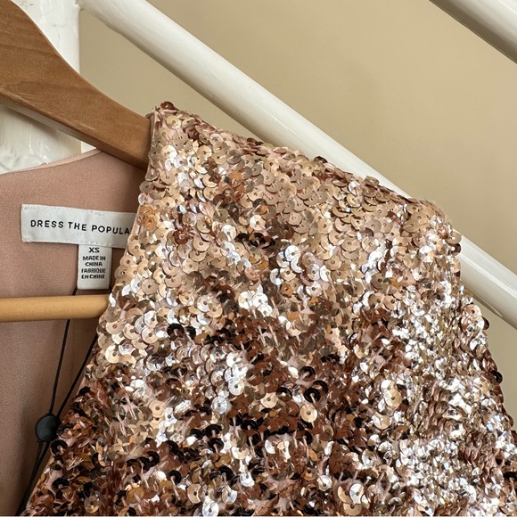 NWT Dress the Population Shauna Sequin V Neck Mini Dress Champagne Pink Gold XS - Picture 13 of 16
